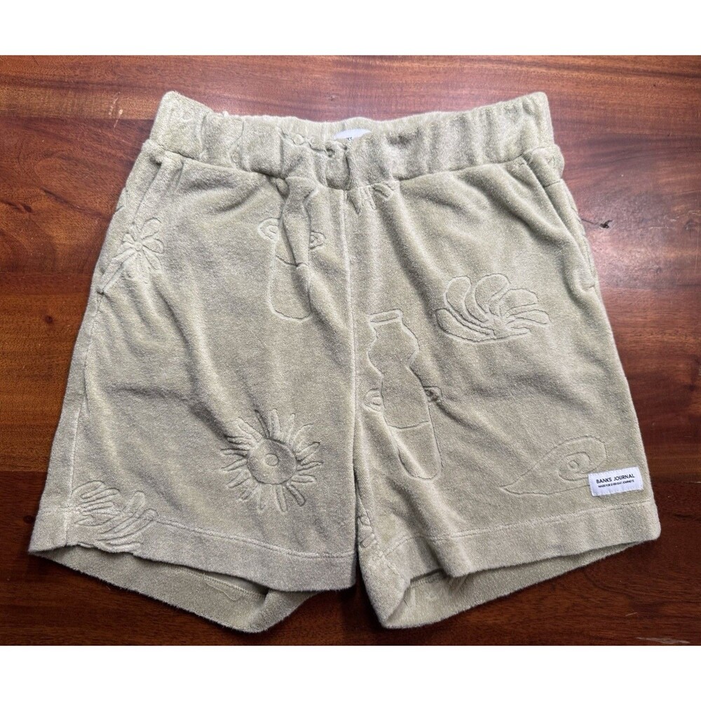 Banks Journal Terry Shorts Womens 6 Sage Green Towel Cloth Tropical Boho Lounge